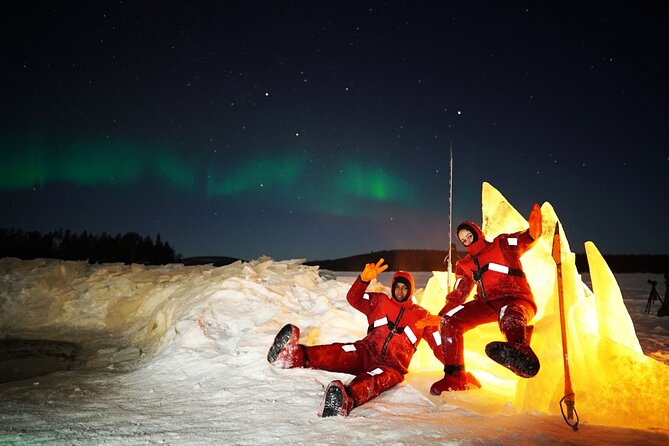 Ice floating in forest lake with northern lights - Image 2